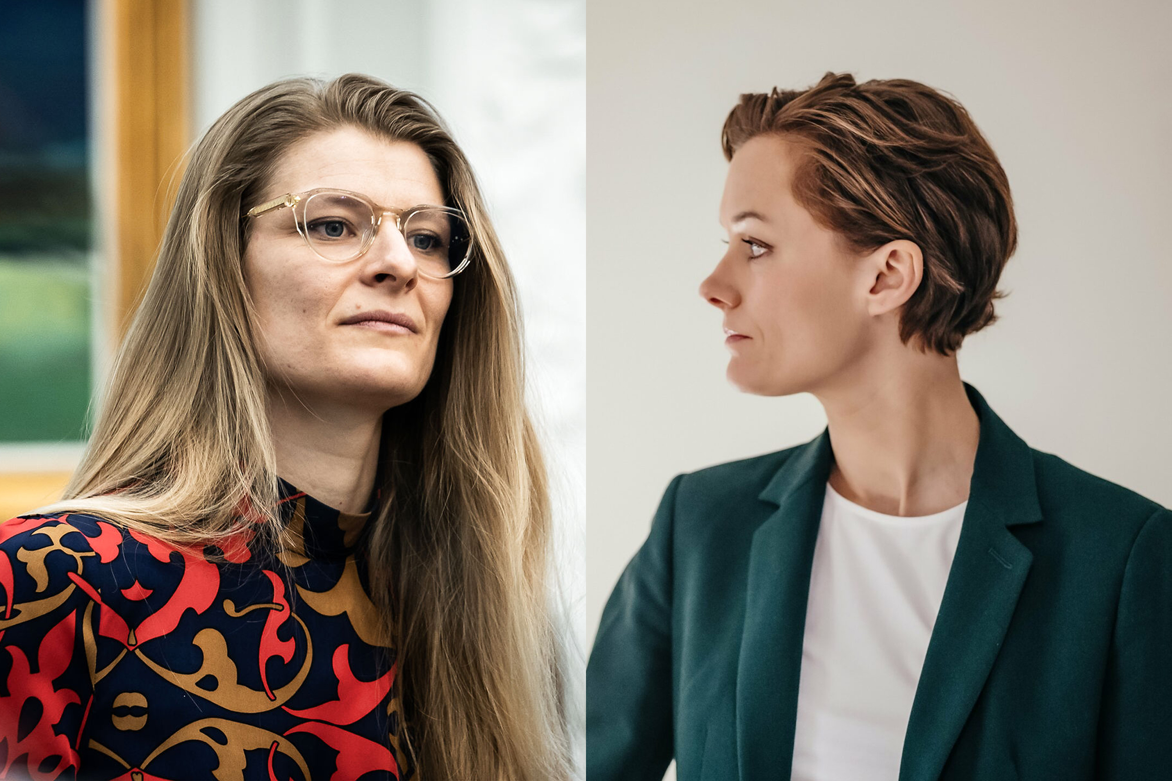 Danmarks kulturminister Ane Halsboe-Jørgensen (t.v.) og Norges kultur- og likestillingsminister Anette Trettebergstuen. (Kollasj: Subjekt.) 3:2