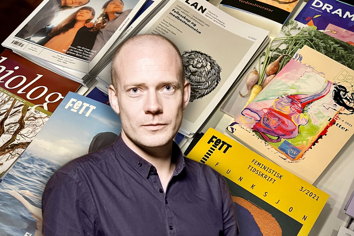 Audun Lindholm i Norsk tidsskriftforening og Vagant. (Foto: Niklas R. Lello / Cappelen Damm / Audun Lindholm. Kollasj- Subjekt.)