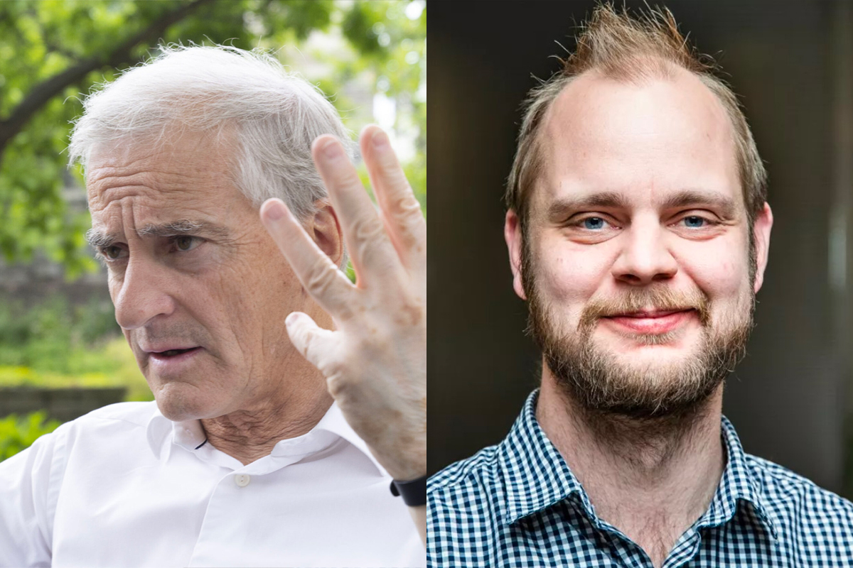 Statsmimnister Jonas Gahr Støre (AP, t.v.) får refs av Mímir Kristjánsson (Rødt). (Foto: Geir Olsen/NTB, Ihne Pedersen. Kollasj: Subjekt.) 2 3:2