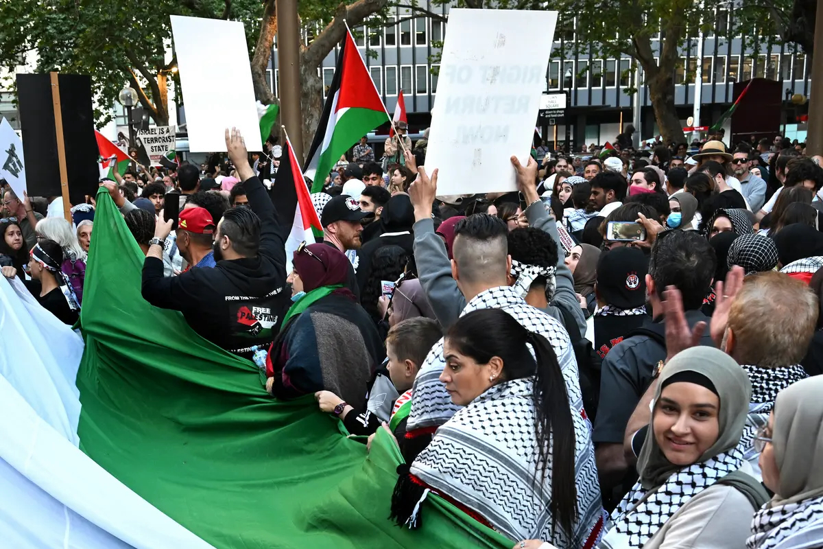 Fra en pro-palestinsk demostrasjon i Sydney. (Foto: Dean Lewins/AAP.)