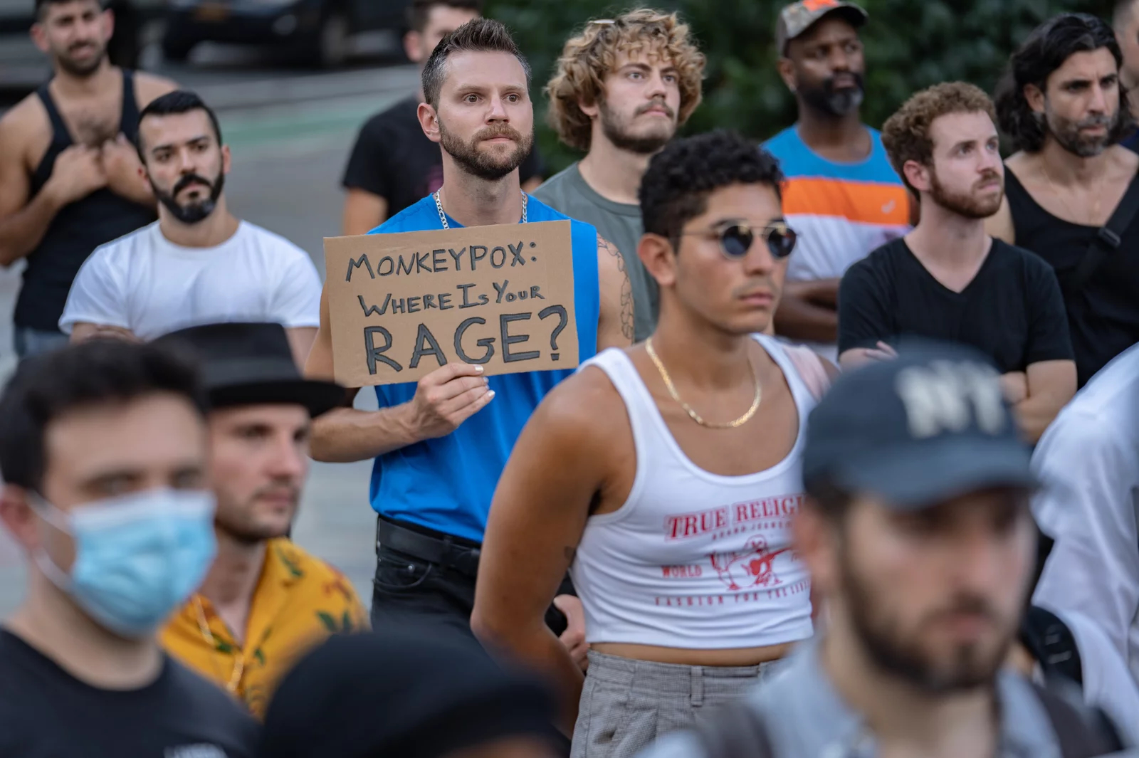 Demonstranter mente amerikanske myndigheter gjorde for lite for å stanse spredningen av apekopper. Her i New York, juli 2022