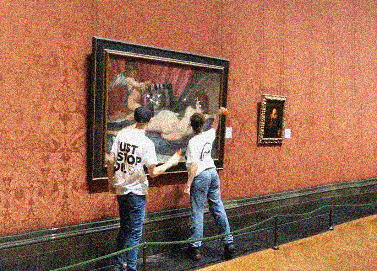 Kilmaaktivister angriper den såkalte Rokeby-Venus av Diego Velázquez. (Foto: Just Stop Oil.) 1 25:18
