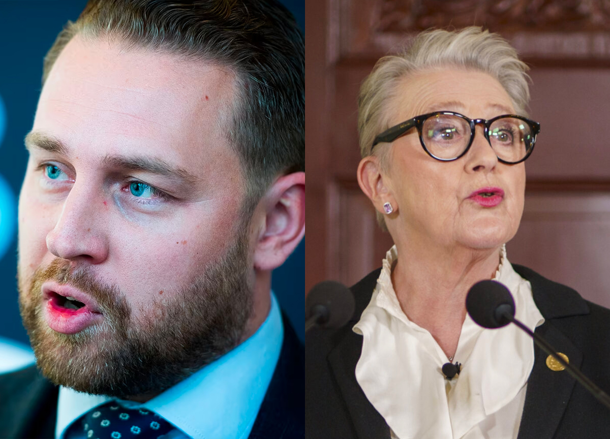 Mattias Karlsson (SD) mener leder Berit Reiss-Andersen har avinvitert ham til nobelseremonien. Feil, sier hun. (Foto: Aftonbladet, Heiko Junge/NTB. Kollasj. Subjekt.)