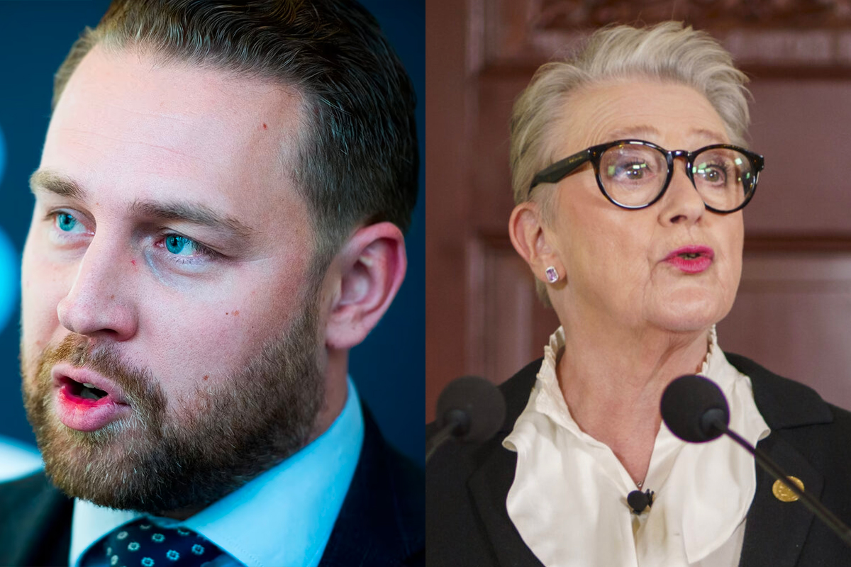 Mattias Karlsson (SD) mener leder Berit Reiss-Andersen har avinvitert ham til nobelseremonien. Feil, sier hun. (Foto: Aftonbladet, Heiko Junge/NTB. Kollasj. Subjekt.)