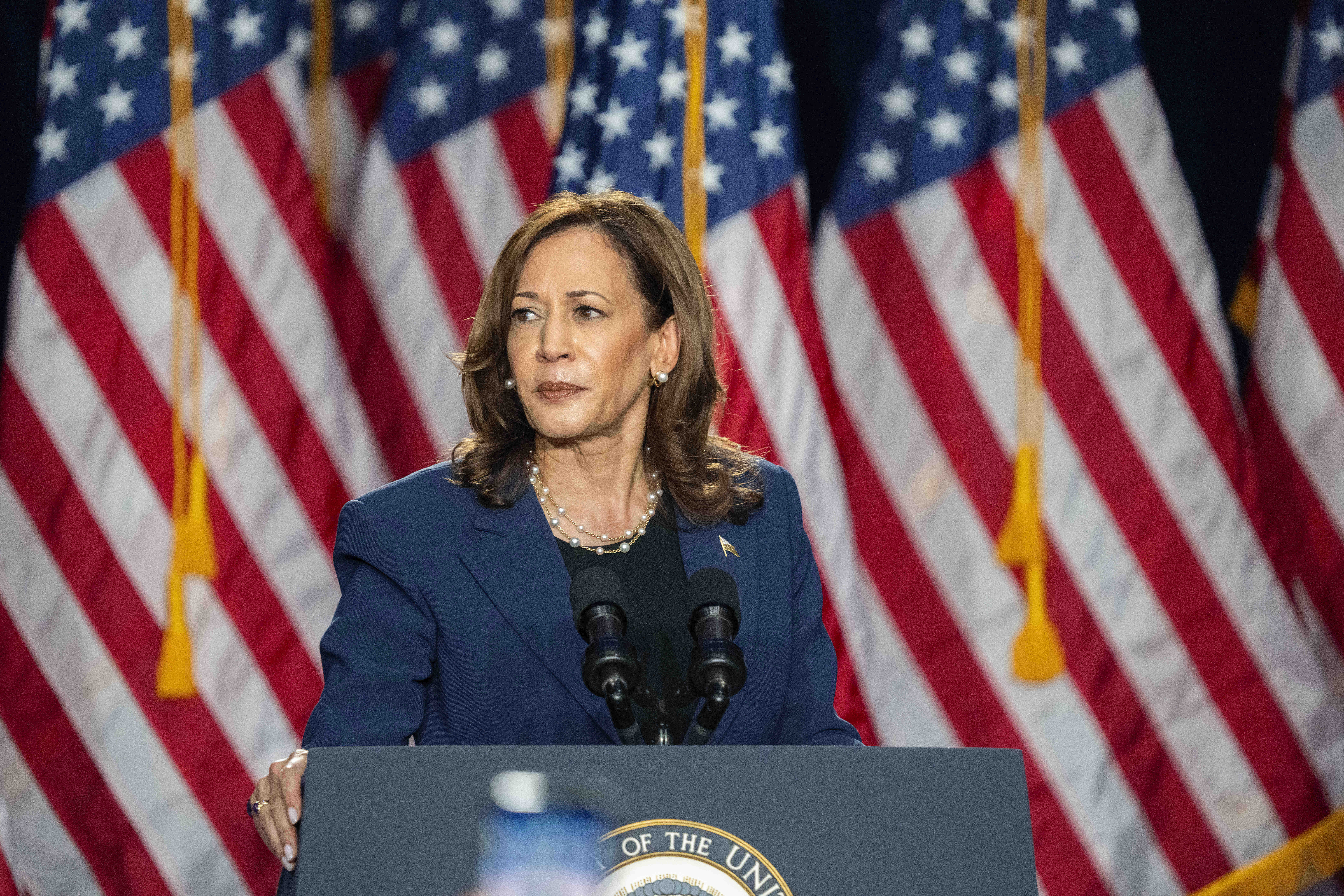 Visepresident Kamala Harris campaigns for President as the presumptive Democratic candidate during an event at West Allis Central High School, Tuesday, July 23, 2024, in West Allis, Wis. (Foto: AP Photo/Kayla Wolf.)