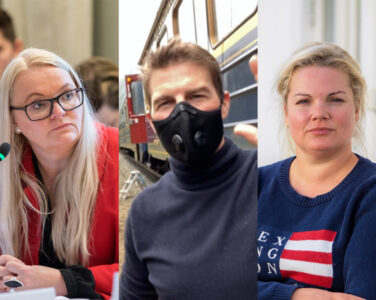 Åslaug Sem-Jacobsen (SP), Tom Cruise, Silje Hjemdal (FRP). (Foto: NTB/Kulturdepartementet.)