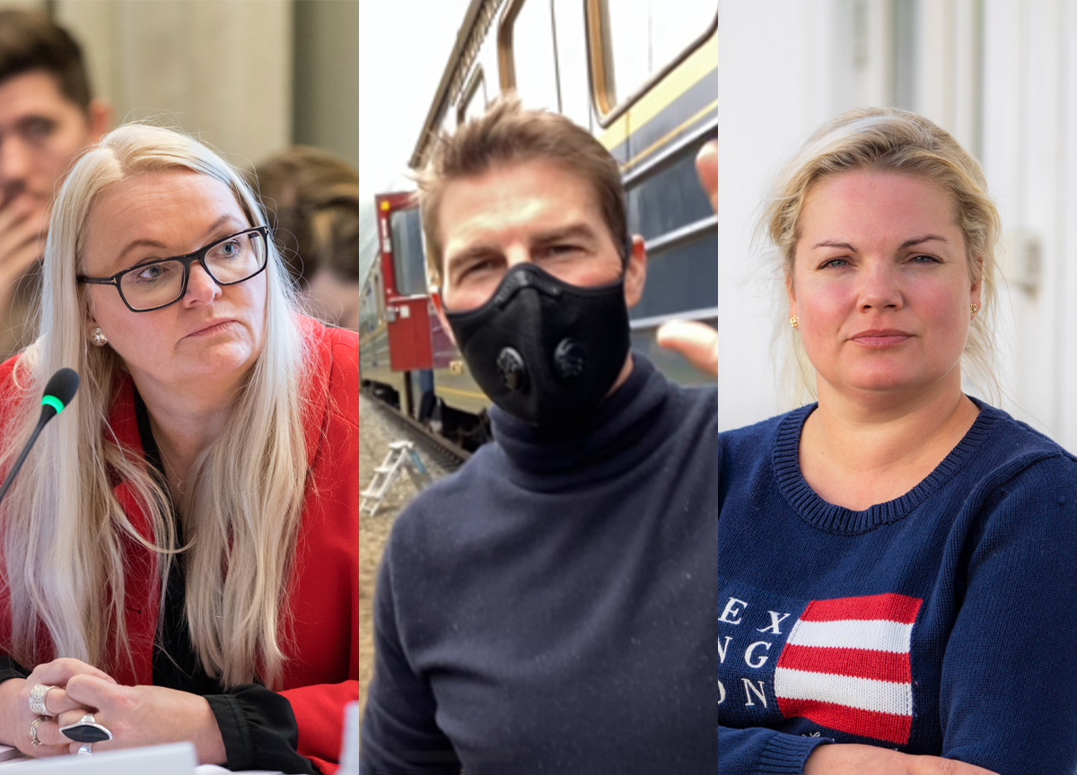 Åslaug Sem-Jacobsen (SP), Tom Cruise, Silje Hjemdal (FRP). (Foto: NTB/Kulturdepartementet.)