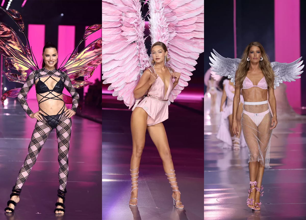 Er det for lite fett og mangfold hos Victoria’s Secret? Adriana Lima (f.v.), Gigi Hadid og Doutzen Kroes. (Foto: Getty.)