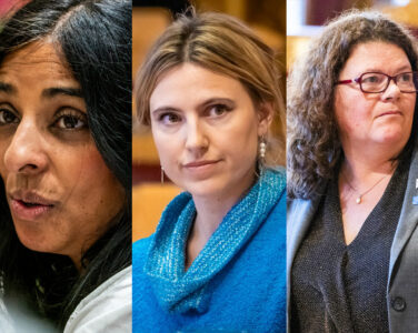 Kulturminister Lubna Jaffery (AP), Sofie Marhaug (R), Kathy Lie (SV). (Foto: NTB. Kollasj: Subjekt.)