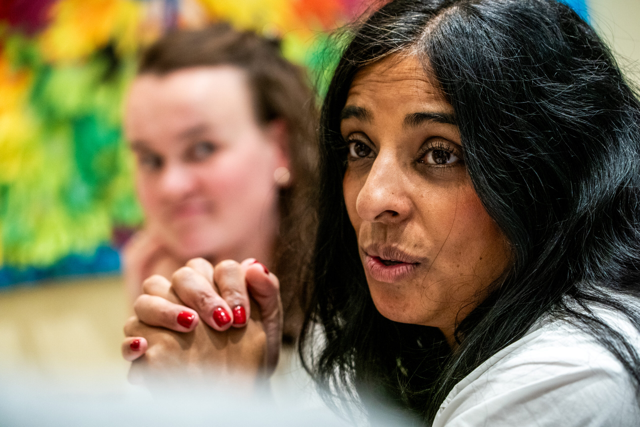 Oslo 20241001. Intervju med kulturminister Lubna Jaffrey (Ap) og kulturpolitikere på et lekerom på Stortinget. (Foto: Thomas Fure /NTB.