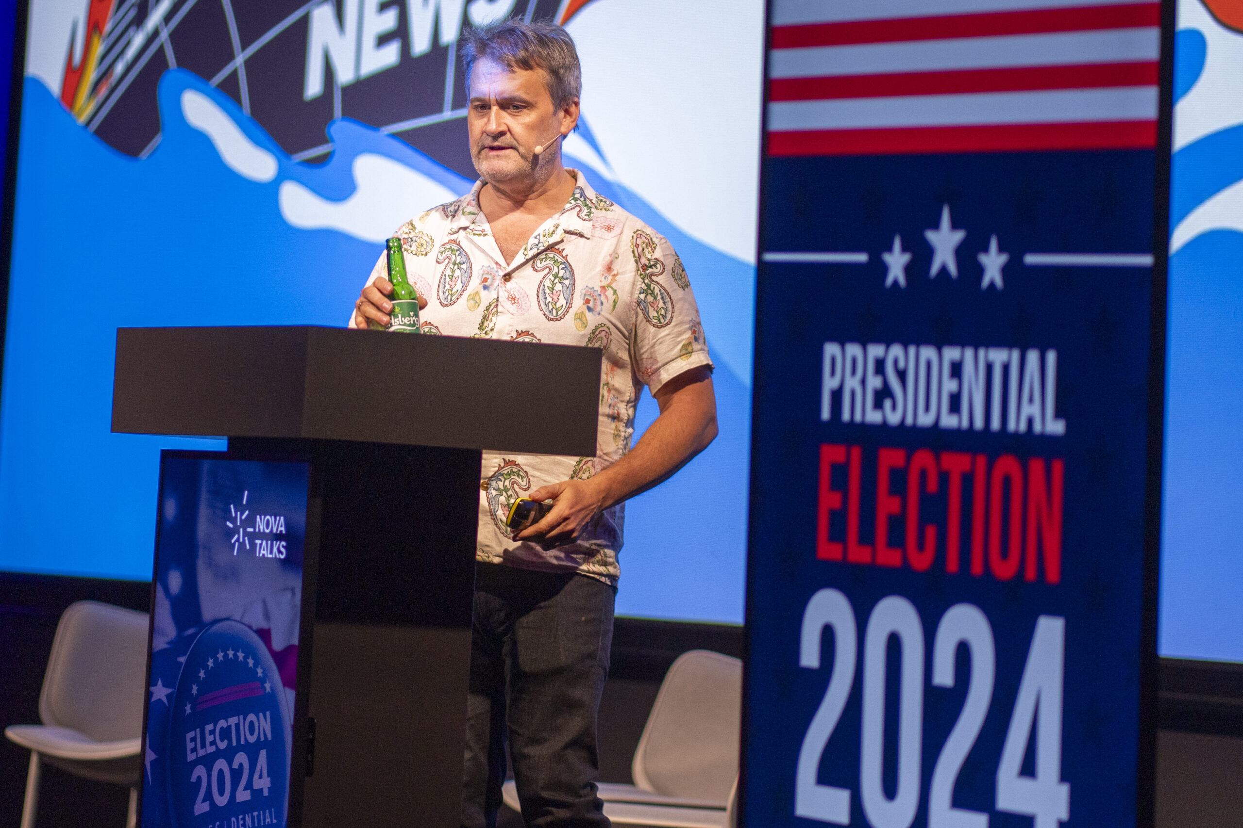 USA-kjenner Thomas Seltzer på en valgvake i fjor høst i forbindelse med det amerikanske presidentvalget. (Foto: Heiko Junge/NTB.)