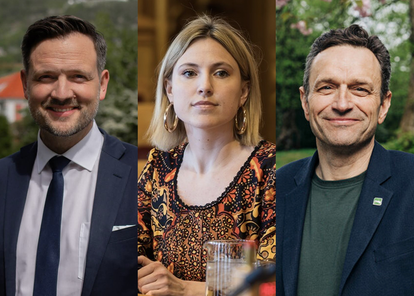 Dag-Inge Ulstein (KRF), Sofie Marhaug (R) og Arild Hermstad (MDG) imponerte Subjekts sjefredaktør. (Foto: Wikimedia/Stortinget/MDG. Kollasj: Subjekt.)