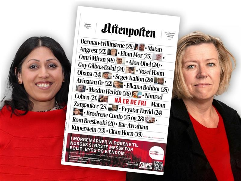 Aftenposten gisler gissel-forside kritikk Fauzia Hussain-Wiik LO Bergen og omegn Tone Tverøy Strøm-Gundersen Sven Egil Omdal Israel Gaza Hamas løslatelse løslatt