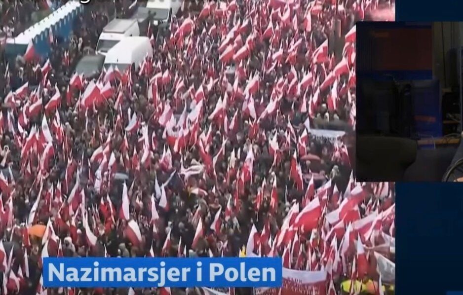 Dette var en krenkelse mot 38 millioner polske borgere og over 110.000 polakker som bor i Norge: Hvordan tror du nordmenn ville reagert dersom BBC omtalte 17. mai som en «nazimarsj», spør Olivier Karkoszka. (Foto: Skjermbilde, NRK.)