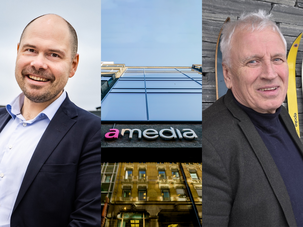 Redaktør for lokalavisen Langs veien, Roy Myrland (t.h.), mener dagens pressestøtte spises opp av avisene til Amedia og konsernsjef Anders Møller Opdahl. (Kollasj: Ihne Pedersen/Amedia/NTB/Privat/Subjekt.)