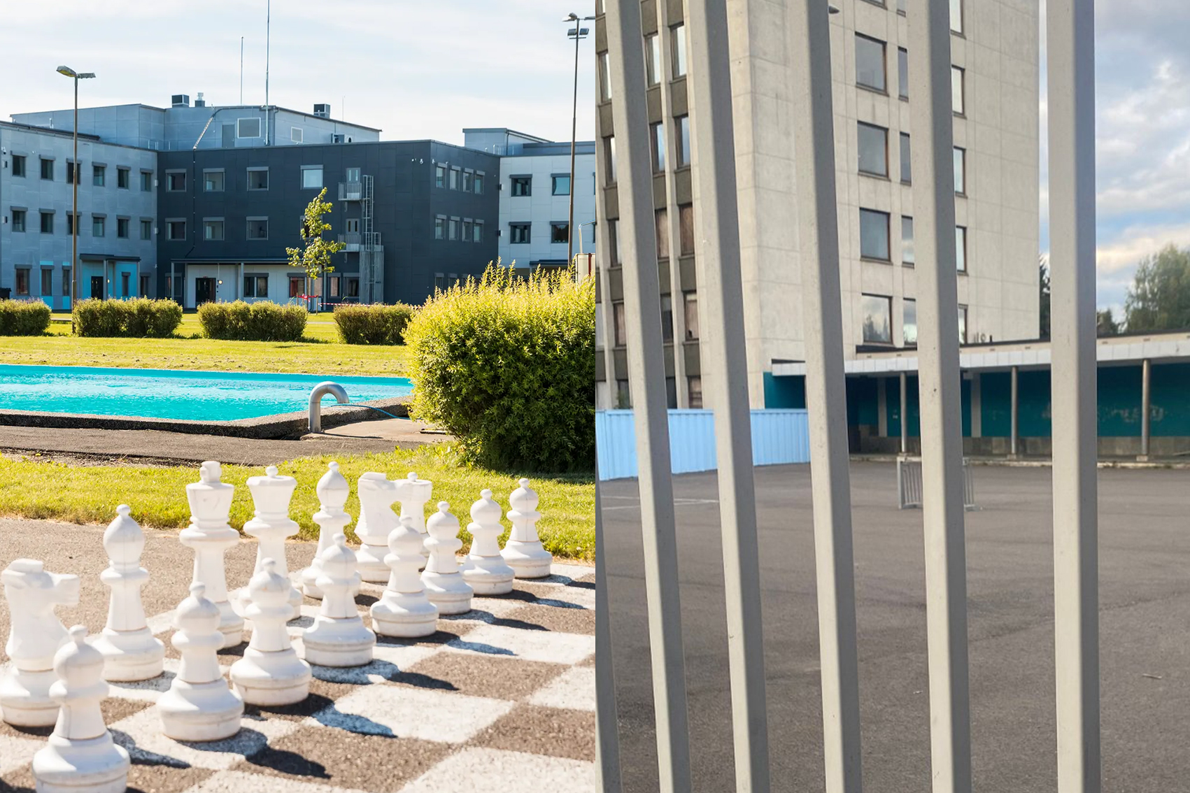 På den ene siden ser du Ullersmo fengsel, på den andre Blindern videregående skole. Gjett hva som er hva. (Foto: Privat/NTB.)