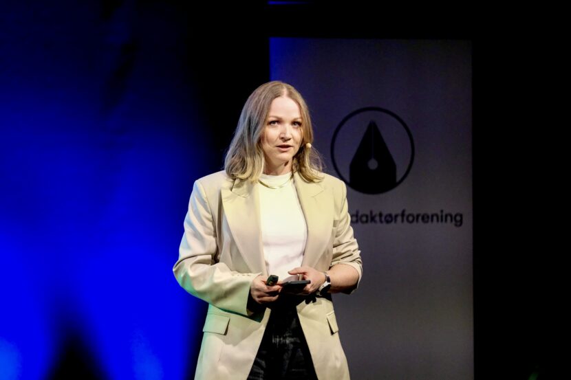 Redaktør for Faktisk.no, Runa Victoria Engen, på Redaktørforeningens jubileumsmøte 2025. (Foto: Geir Bergersen Huse.)