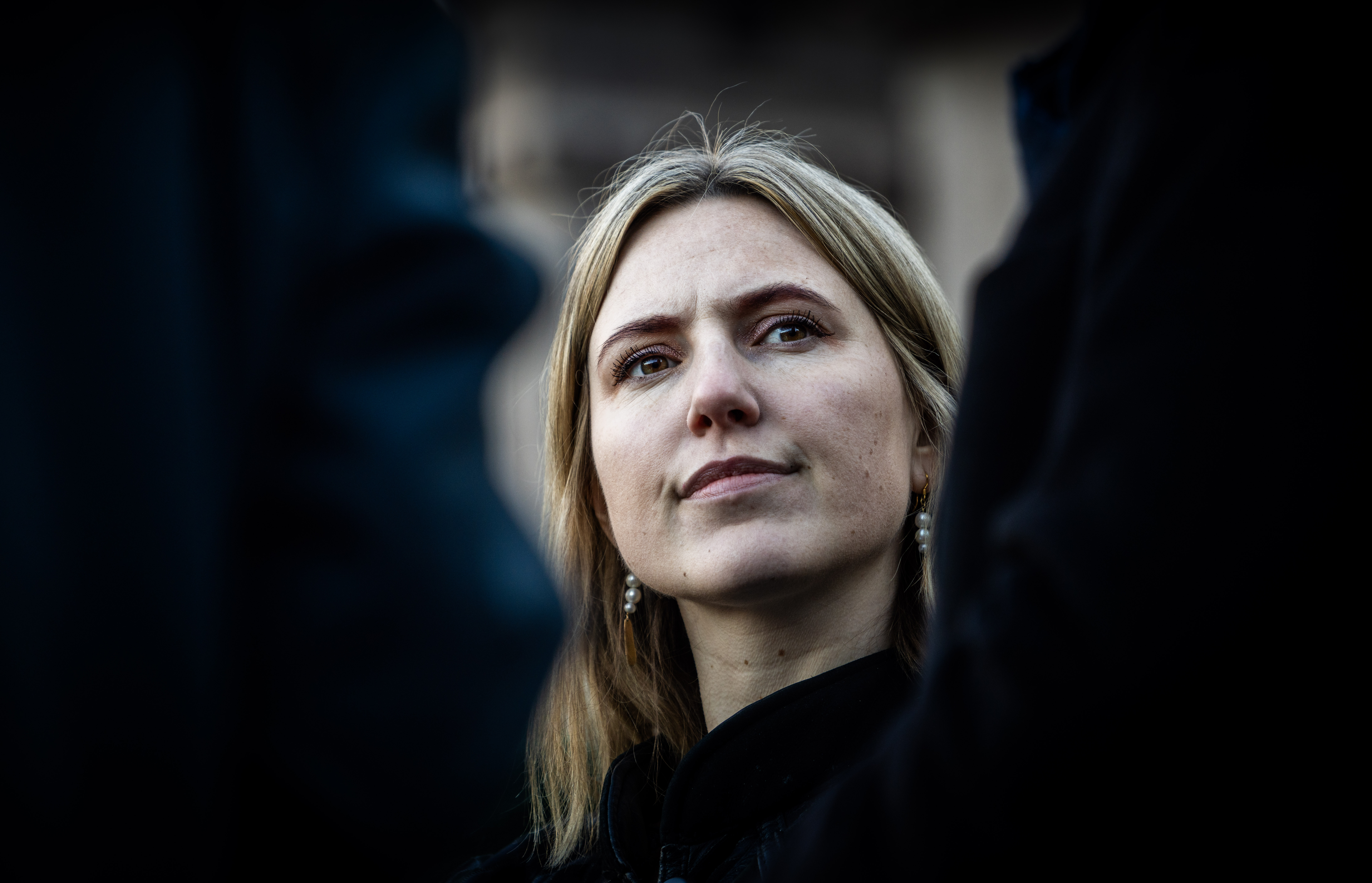 Oslo 20250211. Nestleder Sofie Marhaug i partiet Rødt under markeringen mot å åpne for vannkraftutbygging i vernede vassdrag. Tretten organisasjoner mobiliserer foran Stortinget tirsdag morgen. (Foto: Ole Berg-Rusten/NTB.)