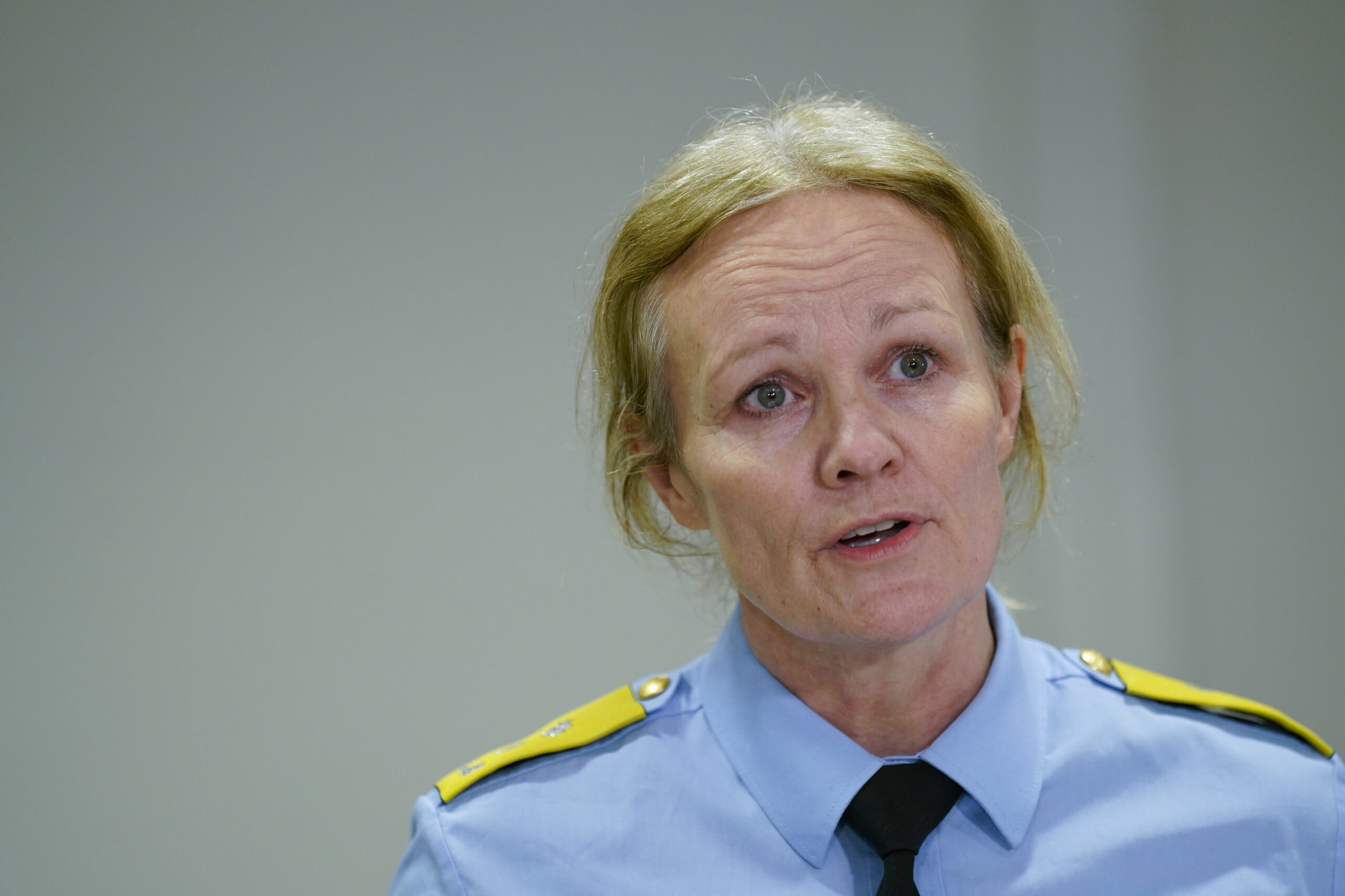 Lillestrøm 20240123. Politimester Cecilie Lillaas-Skari møter pressen i forbindelse med drapsetterforskningen i Nes, pressemøte er på politihuset i Lillestrøm. Fire personer er bekreftet døde i en bolig i Skogbygda på Nes på Romerike tirsdag. (Foto: Fredrik Varfjell/NTB.)