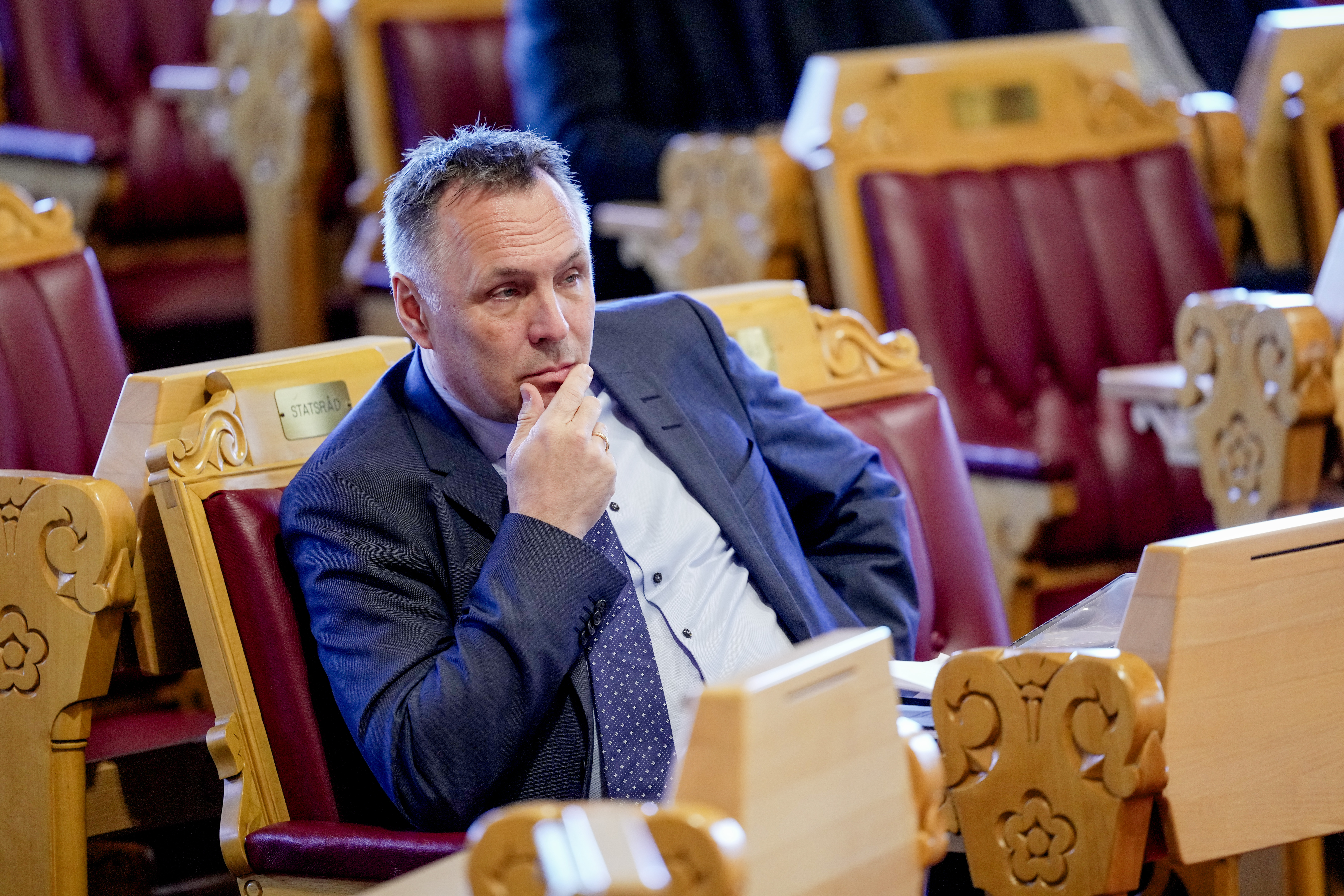 Oslo 20250521. Forsvarsminister Tore Onshuus Sandvik (AP) under Stortingets muntlige spørretime. (Foto: Terje Bendiksby/NTB.)