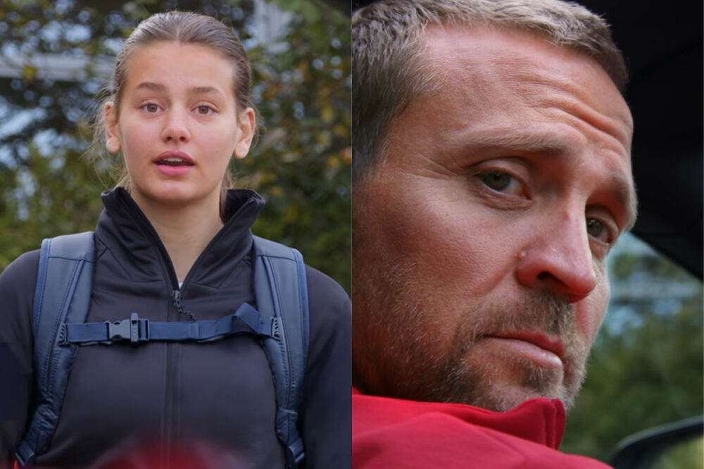 I reklamen spiller Tobias Santelman en tvilsom eller tvilende trener som tilbyr seg å kjøre en jente hjem fra trening. (Skjermdump: Redd Barna/Norges idrettsforbund/Subjekt.)