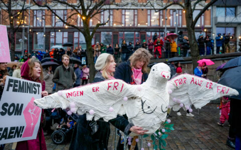 Oslo 20260308. Den offisielle 8. mars-markeringen i Oslo arrangeres på Youngstorget I Oslo. (Foto: Javad Parsa/NTB.)