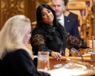 Oslo 20260107. Kultur- og likestillingsminister Lubna Boby Jaffery (A) under spørretimen i Stortinget onsdag 7. januar. (Foto: Cornelius Poppe/NTB.)