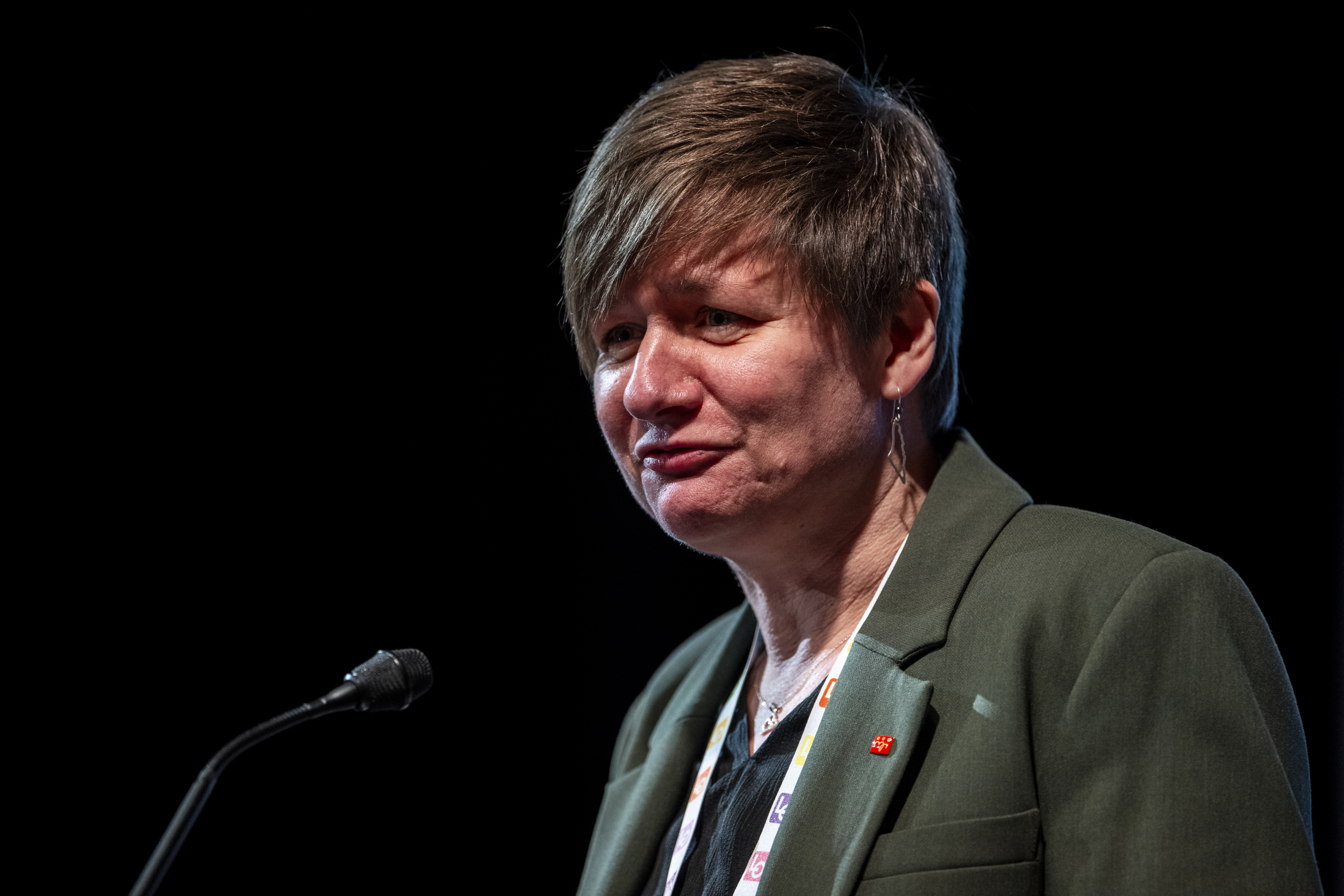 Leder i Fagforbundet, Helene Harsvik Skeibrok, under LOs representantskapsmøte på Oslo Congressenter 17. februar 2026. (Foto: Annika Byrde/NTB.)