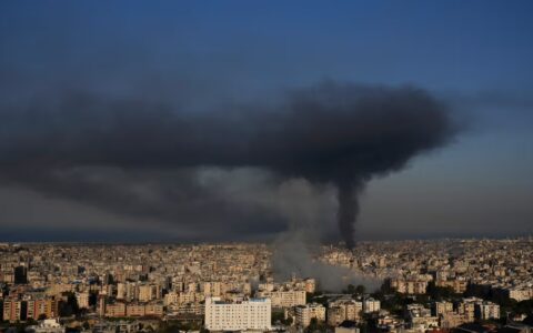 Smoke rises from Israeli airstrikes in Dahiyeh, a southern suburb of Beirut, Lebanon, Tuesday, March 3, 2026. (AP Photo/Hussein Malla)
