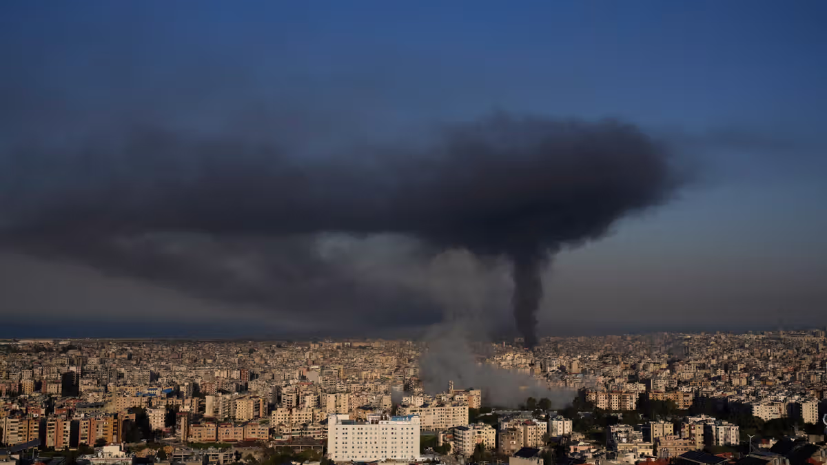 Smoke rises from Israeli airstrikes in Dahiyeh, a southern suburb of Beirut, Lebanon, Tuesday, March 3, 2026. (AP Photo/Hussein Malla)