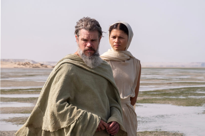 Zendaya som gudinnen Athene (t.h.) og som Matt Damon som Odyssevs i «The Oddyssey» av Christopher Nolan. (Foto: Melinda Sue Gordon/Universal.)