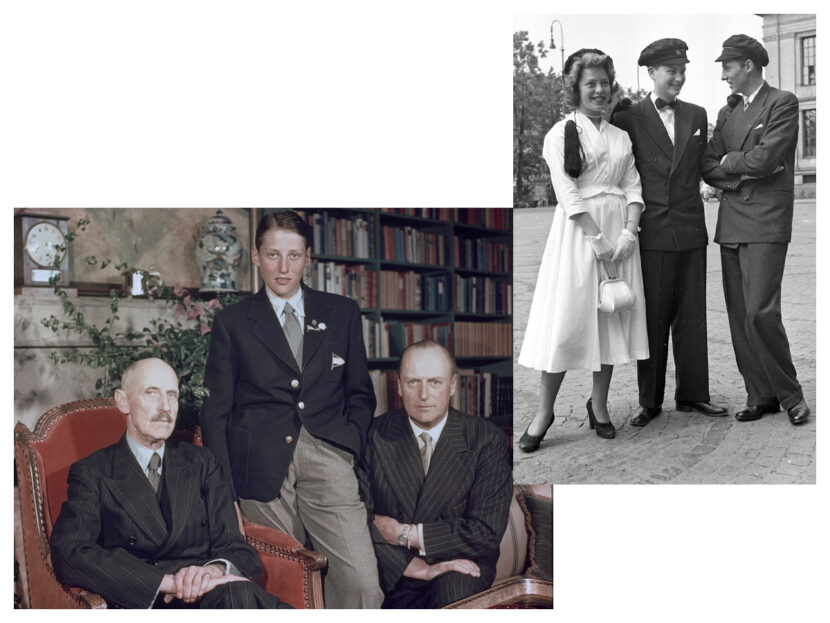 15-åringen Harald med far og farfar (t.h.) i 1955, og prinsen som feirer artium (t.h.) tre år senere. (Foto: NTB. Kollasj: Subjekt.)