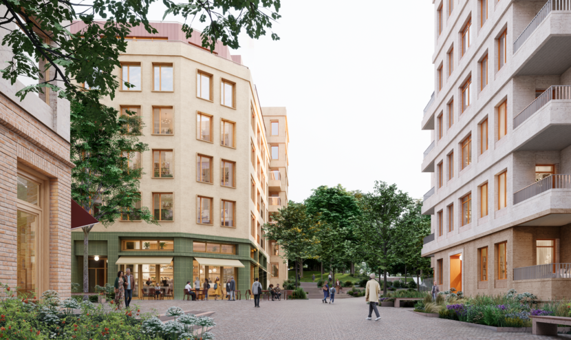 Nabolagstorget nye Marienlyst 2030. (Illustrasjon: Ferd.)