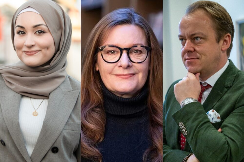 Rabia Musavi, Katarina Heradstveit og Erlend Wiborg. (Foto: Ingar Sørensen/Imdi/FRP.)