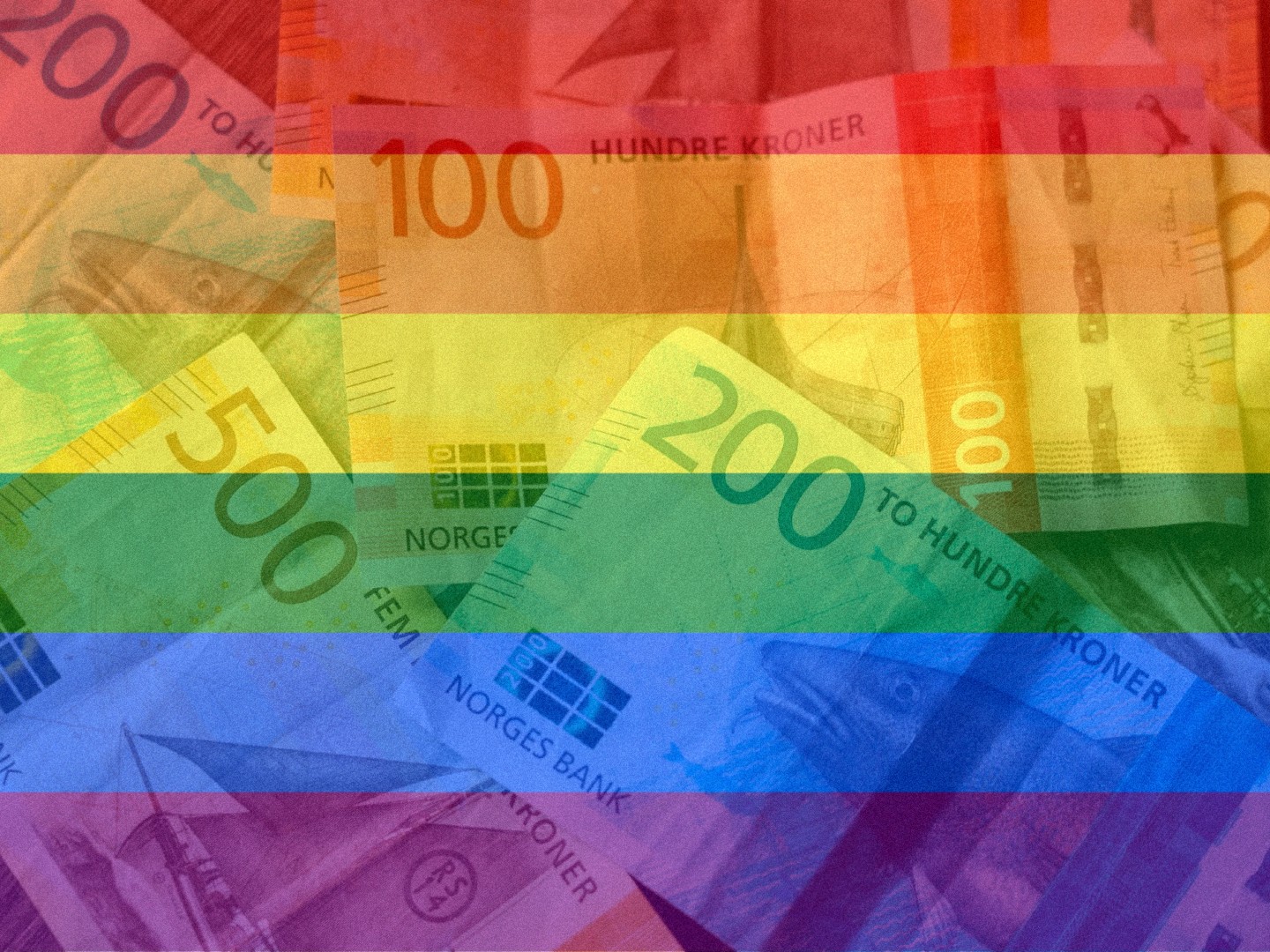 Norske kroner med regnblueflagg. (Foto: Gorm Kallestad/NTB.)