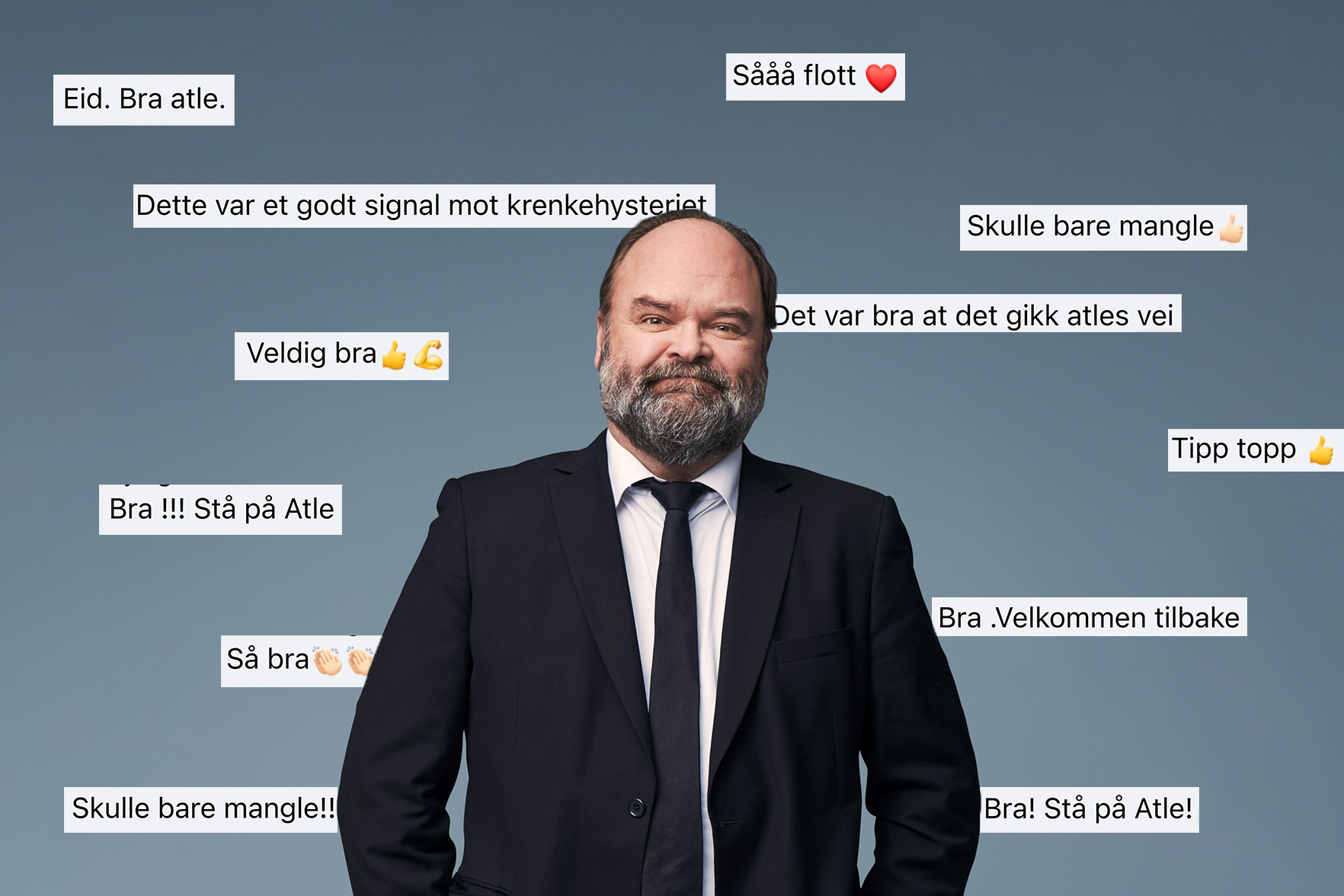 Atle Antonsen mottar støtteerklæringer i sosiale medier etter at han vant mot NRK i PFU. (Foto: Rune Bendiksen / Montasje: Subjekt.)