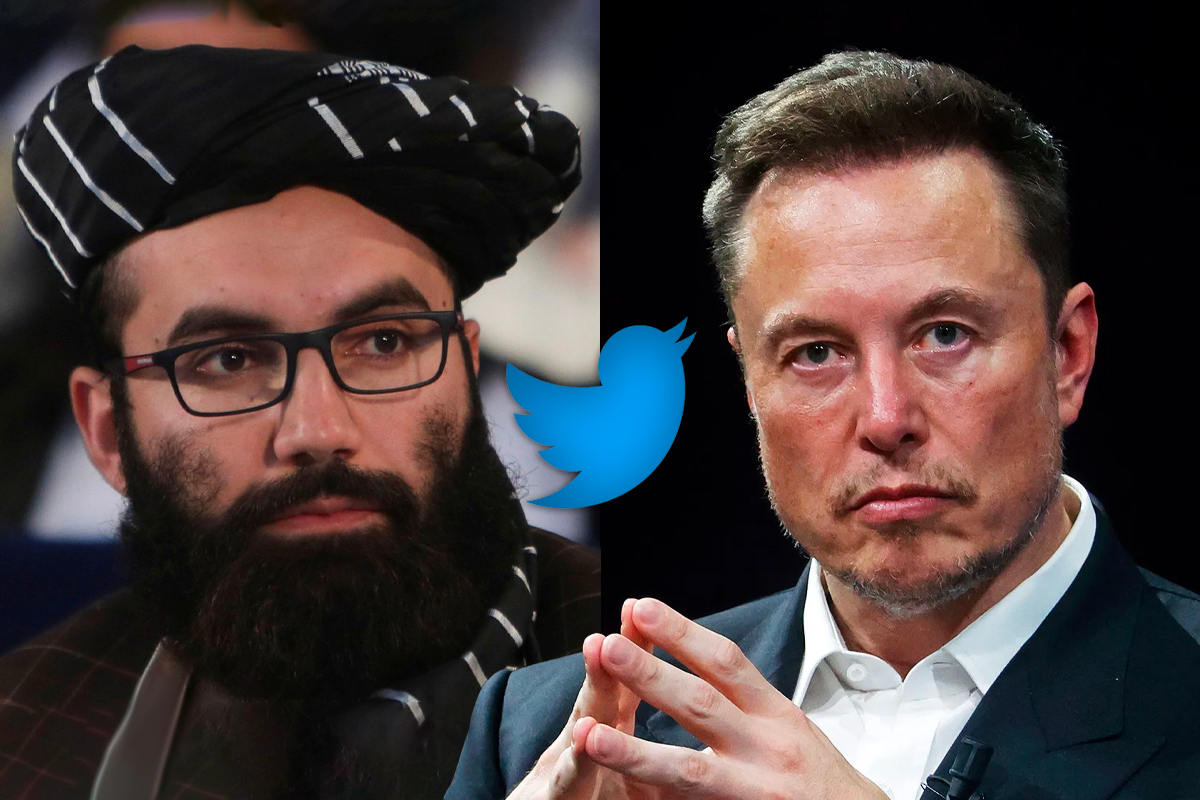 Talibans Anas Haqqani gir sin støtte til Elon Musks Twitter. (Foto: Sky. Kollasj: Subjekt.) 2 3:2